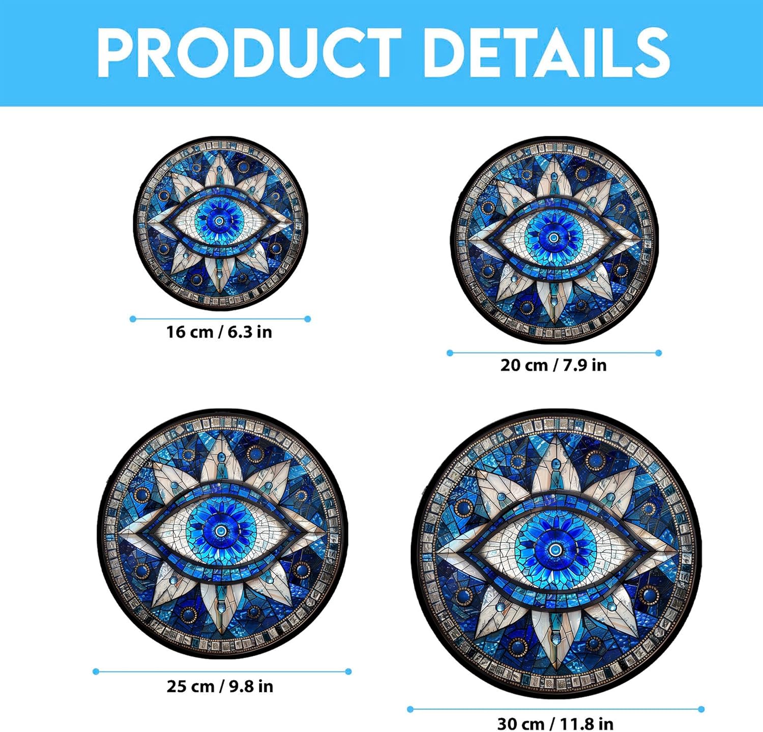 Evil Eye Stained Glass Window Hangings, Cat Butterfly Sunflower Handcrafted Stained Glass Suncatchers, Gift for Cat Lovers Nature Lovers (12”x12”)