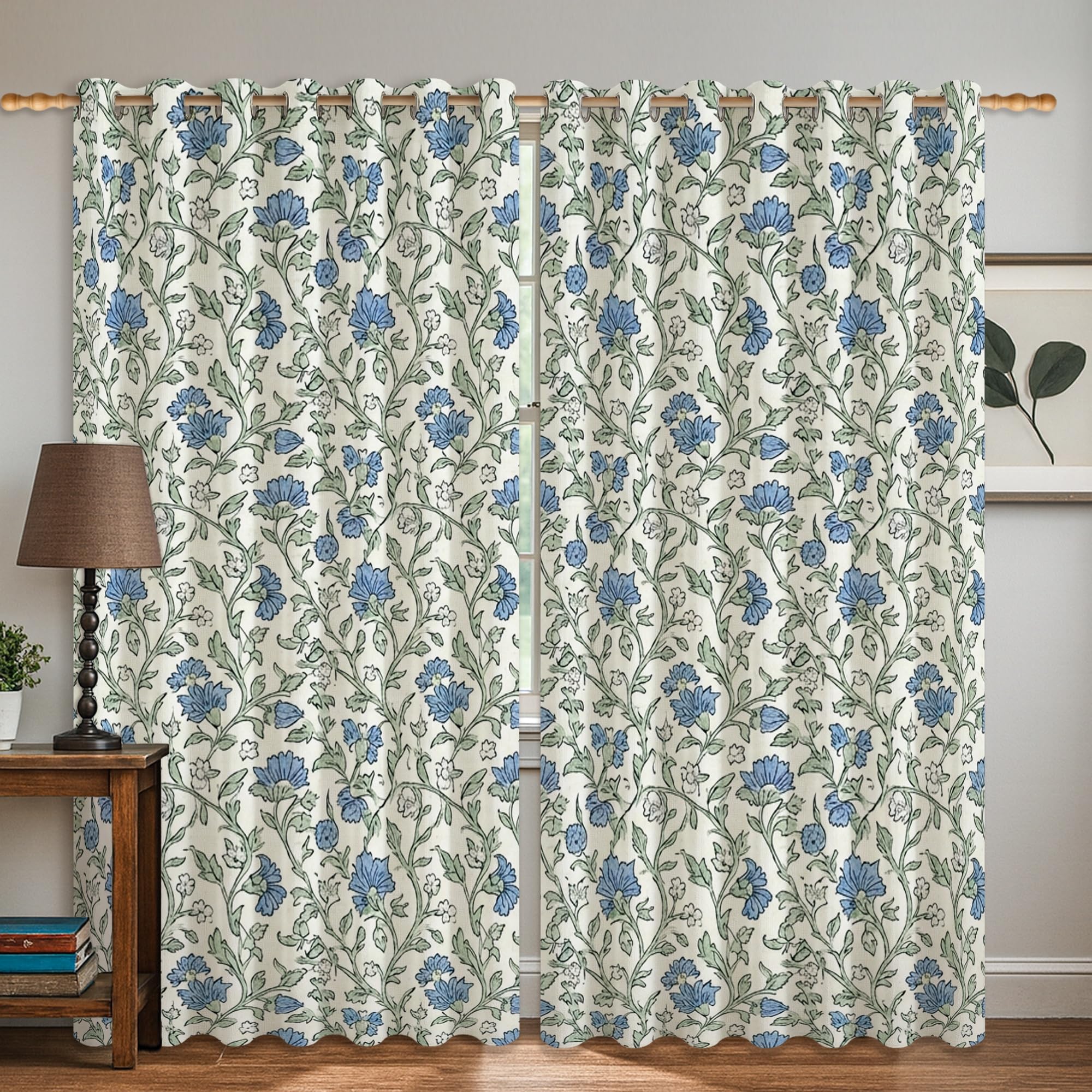 Rideau occultant bleu à isolation thermique et motif floral pour chambre