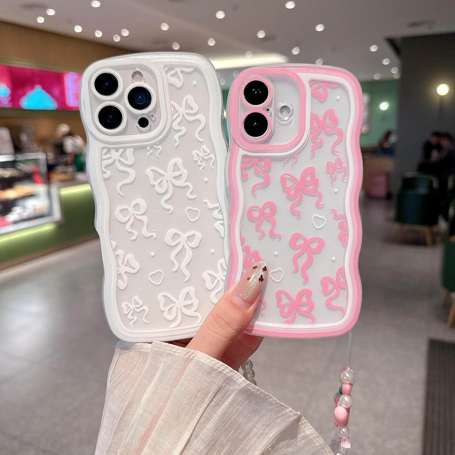 for iPhone 12 Pro max Case, Pink Bow, Wave Border Bow Pattern image 3
