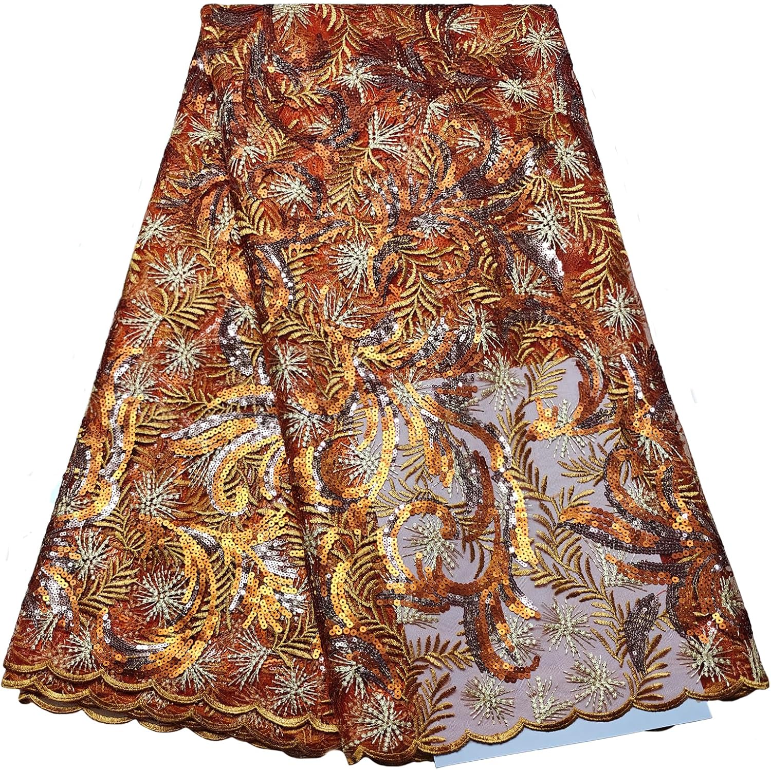 Bestway Lace Fashion Sequins Embroidery African Lace Fabric 5 Yards French Tulle Nigerian Wedding Party Dress Sewing Material (Wine Red)