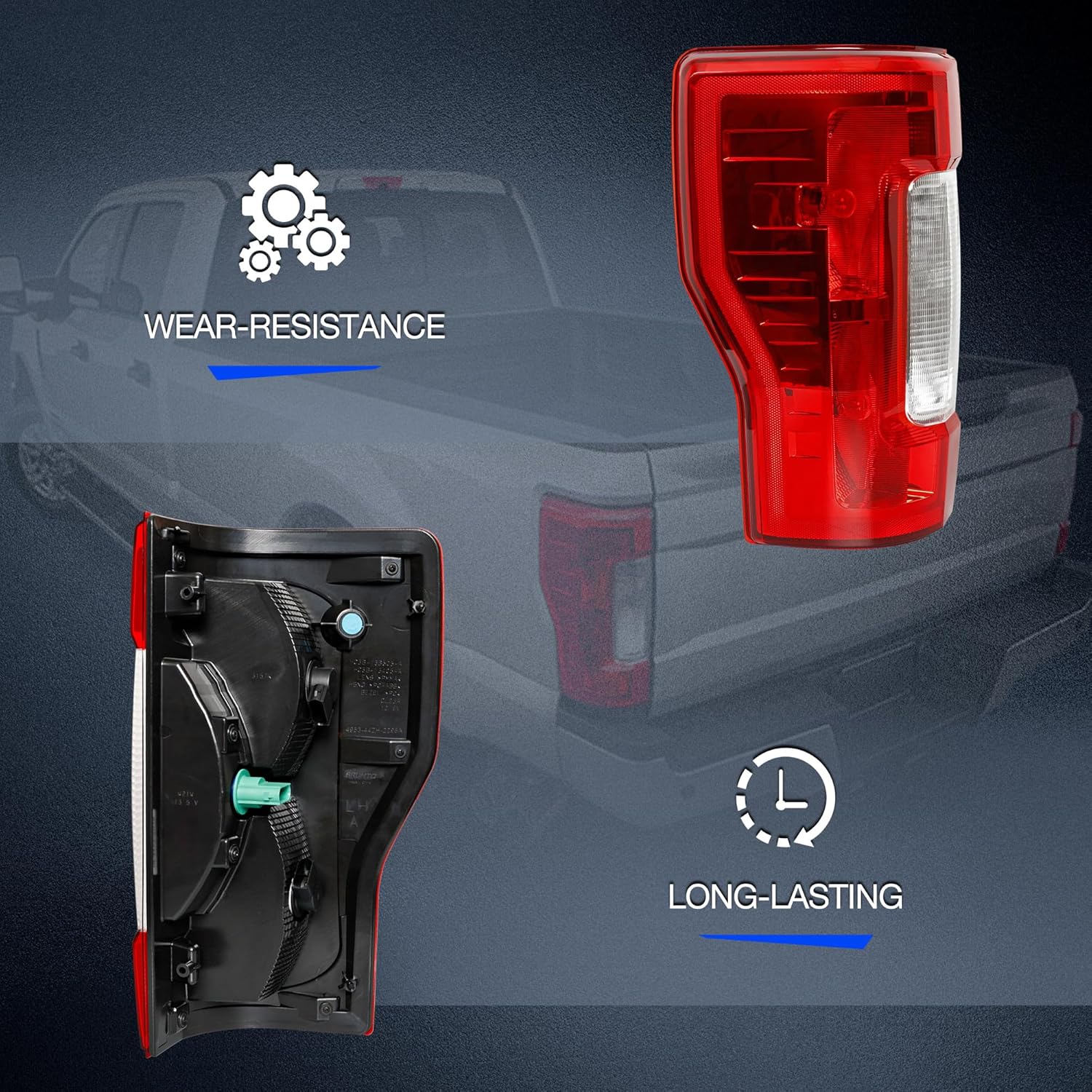 Left Tail Light Assembly Compatible with Ford F250 F350 2017 2018 2019 Super Duty Driver Side Rear Brake Lamps - Taillights Replacement for HC3Z13405D with Bulb included Halogen (w/o Blind Spot)