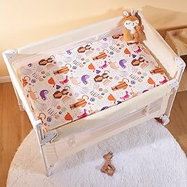 TILLYOU Mini Crib Sheets Fitted 2 Pack, Pack and Play Sheets for Toddler Mattress, Soft and Breathable 38x 24 Pack n Play Mattresses Cover, Animal Graffiti & dot Printing