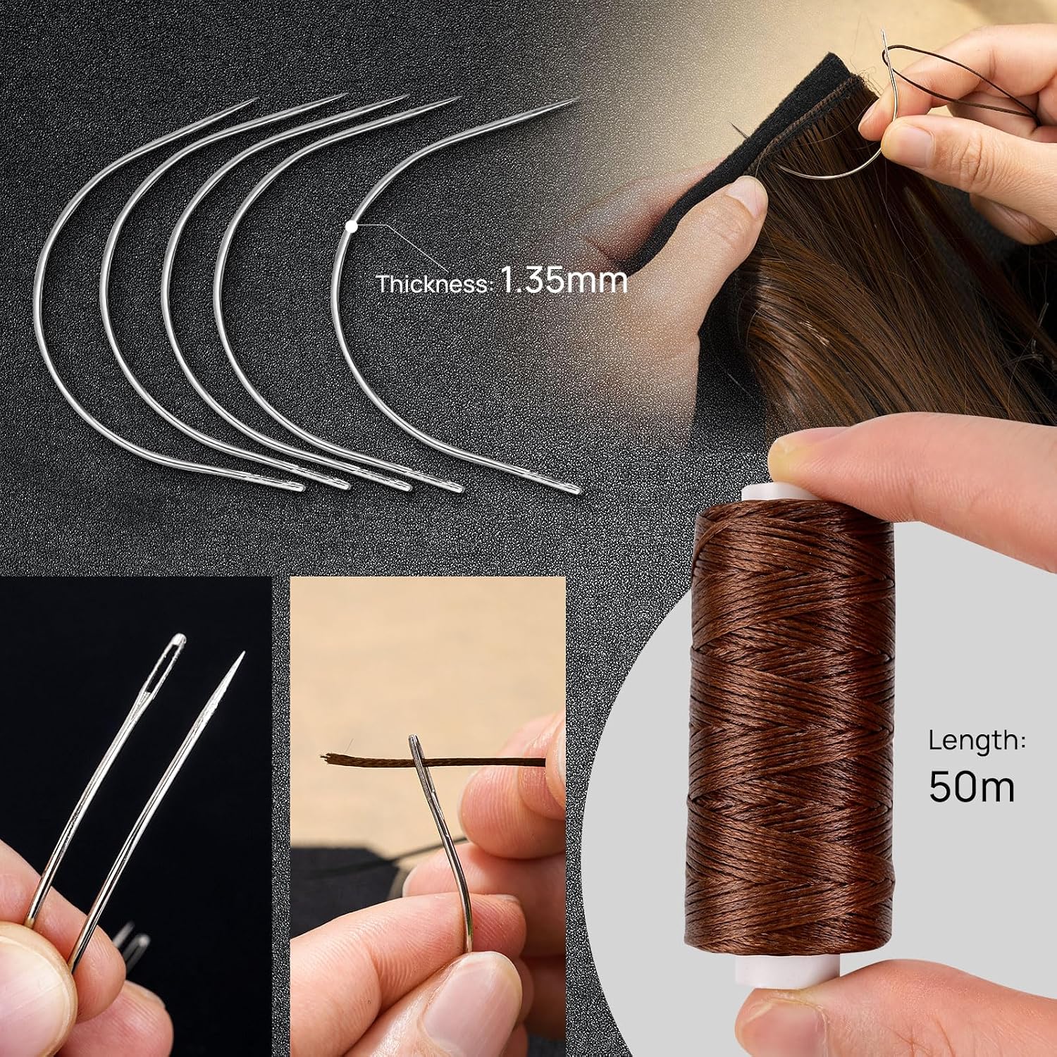 NEWISHTOOL Hair Extension Tool Kit - Silicone Micro Beads, Stainless Steel Beads Plier, Metal Bead Threader and Needle Pulling Hook for Beading Hair Extensions, Girls Cosplay Party Hair Styling Tool