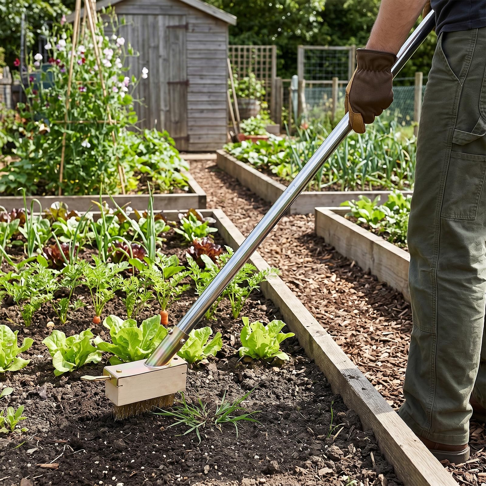 Lurrose 2 cabezales de cepillo de alambre de acero para jardín, herramientas manuales para desherbar, limpiar grietas en terrazas y patios, eliminar maleza en y para el mantenimiento del jardín.