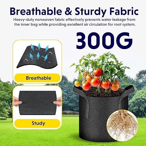 Miniatura 10 de iPower Paquete de 20 bolsas de cultivo de 2 galones, 10.58 oz de grosor, macetas de tela de aireación no tejida, contenedores resistentes con asas