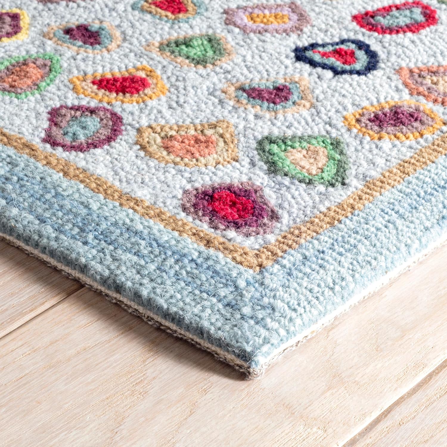 Dash and Albert Cat's Paw Wool Area Rug - 2' x 3' Blue Geometric Hand Micro Hooked Accent Rug - Durable, High Traffic Areas Living Room, Hallway, Stairs