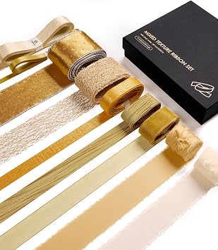 Vitalizart Luxury Gold Ribbon 40 Yards, 9 Textures & Sizes Chiffon, Satin, Organza, Grosgrain Gift-Wrapping, Crafts, Wedding Bouquets, Christmas & Holiday Bows