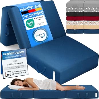 maxvitalis folding mattress guest mattress 3-piece folding mattress extra thick foam 15 cm washable intervertebral disc cube foldable mattress for adults blue 75 x 195 x 15 cm