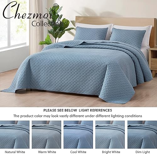 Miniatura 8 de Chezmoi Collection Randall - Juego de colcha acolchada de 3 piezas de mezcla refrescante suave de rayón derivado de bambú y poliéster, tejido de