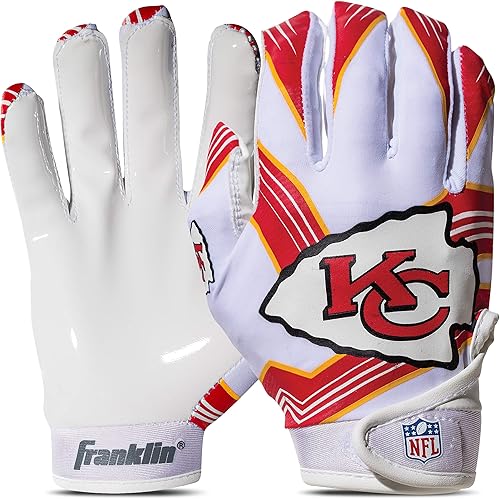 Franklin Sports - Guantes de receptor de fútbol americano juvenil con logos de equipos de la NFL, palma de silicona, todos los tamaños juveniles,