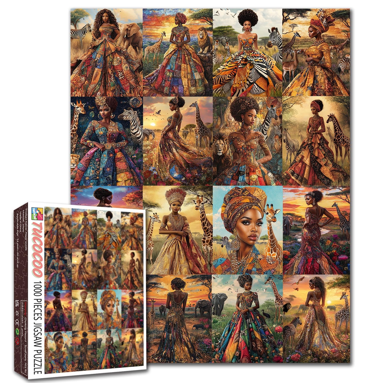 Tucocoo Puzzle for Adults, Theme: America, Africa, Black Girl, 1000 Pieces, Queen, Wild Animals, Savanna, Art, Puzzle, Collage, Colorful DIY Puzzles for Home Decoration, Puzzle — image 1