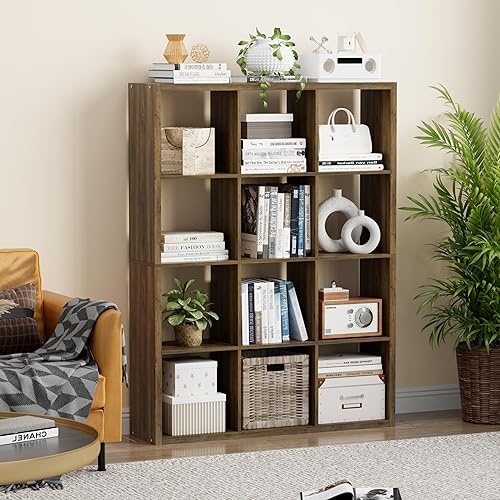 Miniatura 8 de Estantería organizadora de almacenamiento en forma de cubos, estantería decorativa de 3 niveles con respaldo abierto de 11 pulgadas con borde Roble