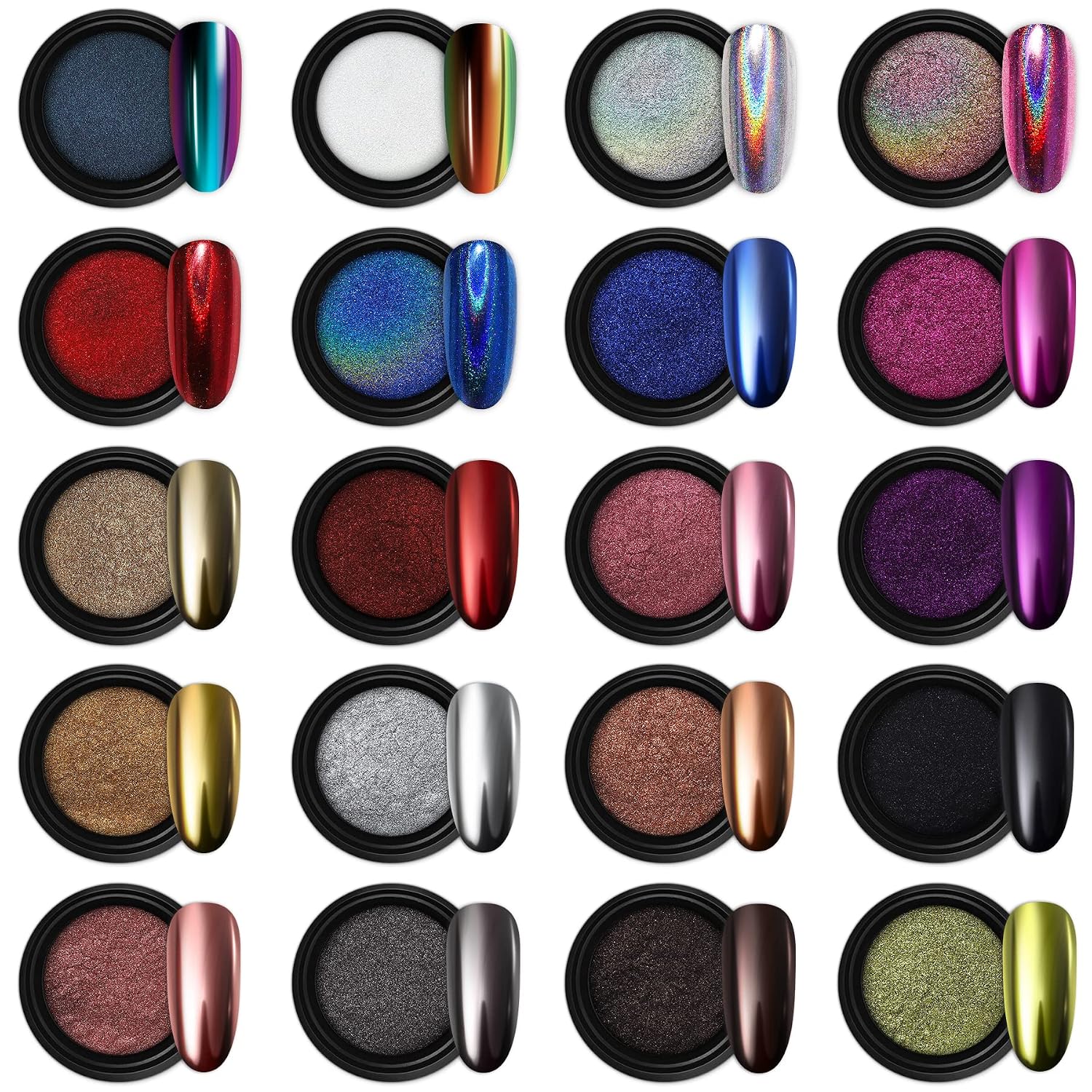 Gelab cosmetics LLC Beetles Metallic Chrome Nail Powder Kit Black White Colors Gel Polish Mirror Effect Holographic Metallic Nail Polish Chrome Manicure Art Decoration Glitter Nail Powder for Women 2 Pcs