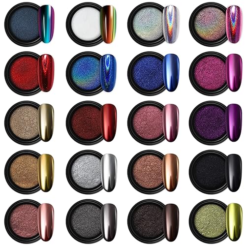 Artdone 20 Jars Chrome Nail Powder Set Metallic Mirror Effect