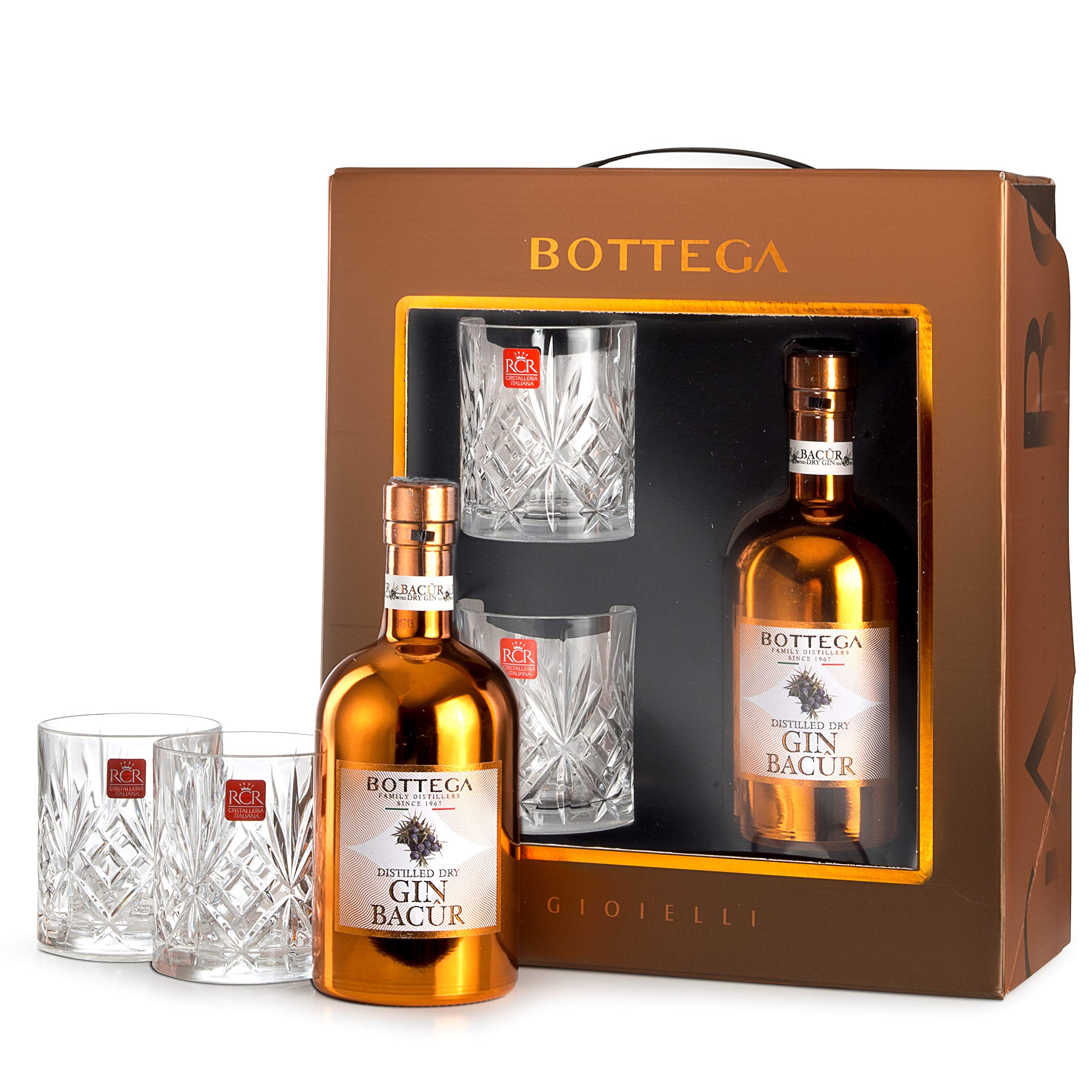 Bottega Confezione Gin Gift - Bottega Distilled Dry Gin Bacûr 40% 500ml & 2 Gläser Melodia