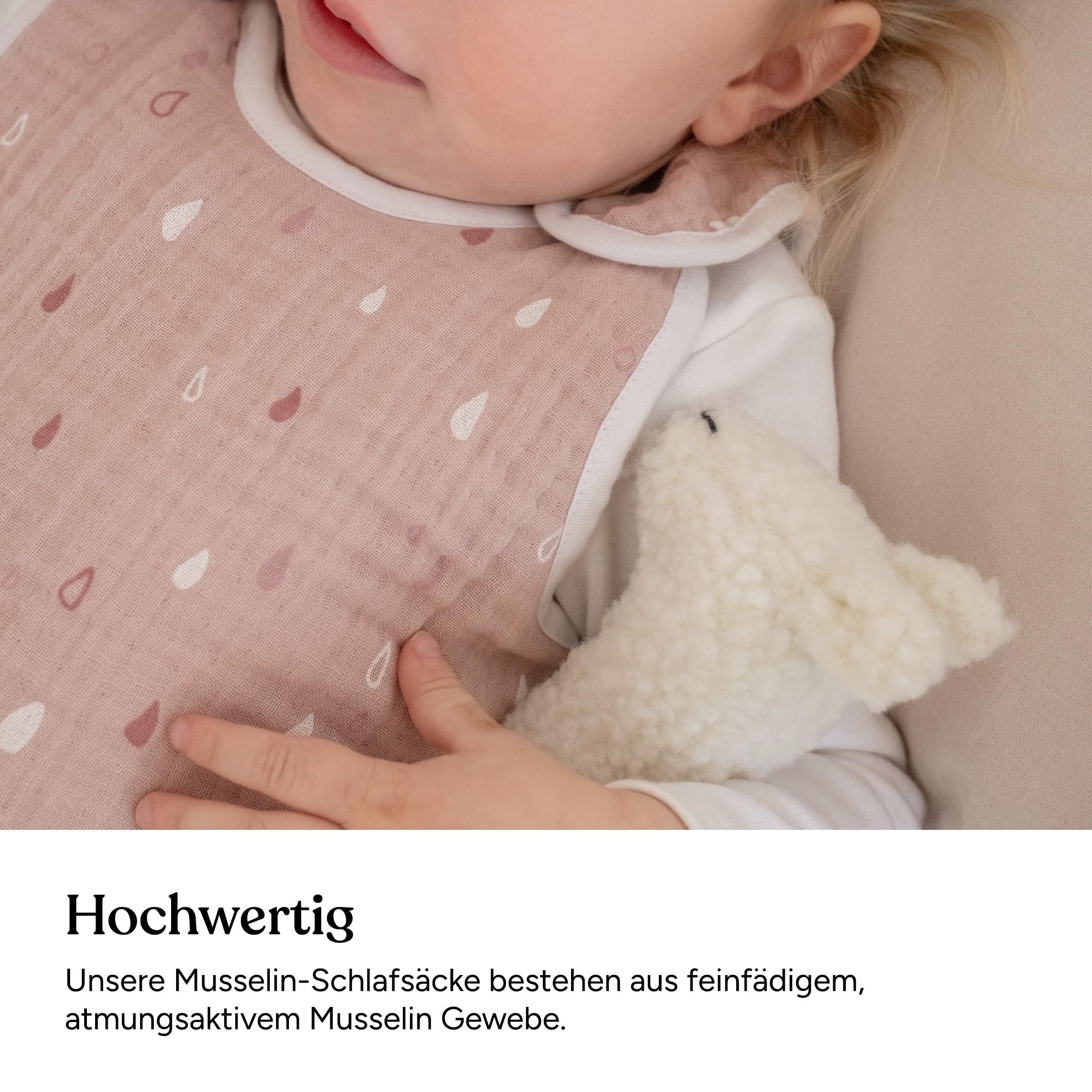Ehrenkind® Baby Sommerschlafsack Rund Musselin | aus weicher OEKO-TEX zertifizierter Bio-Baumwolle | Sommer Baby Schlafsack Baby 1 TOG Gr. 50/56 Natur-Graue Tropfen