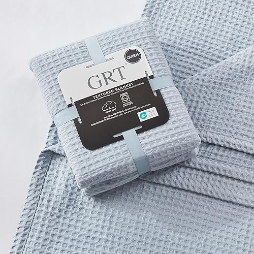 Miniatura 6 de GRT Manta de tejido gofre tamaño King para cama, manta suave, ligera y acogedora para todas las estaciones, manta de gofre azul para sofá, cama,