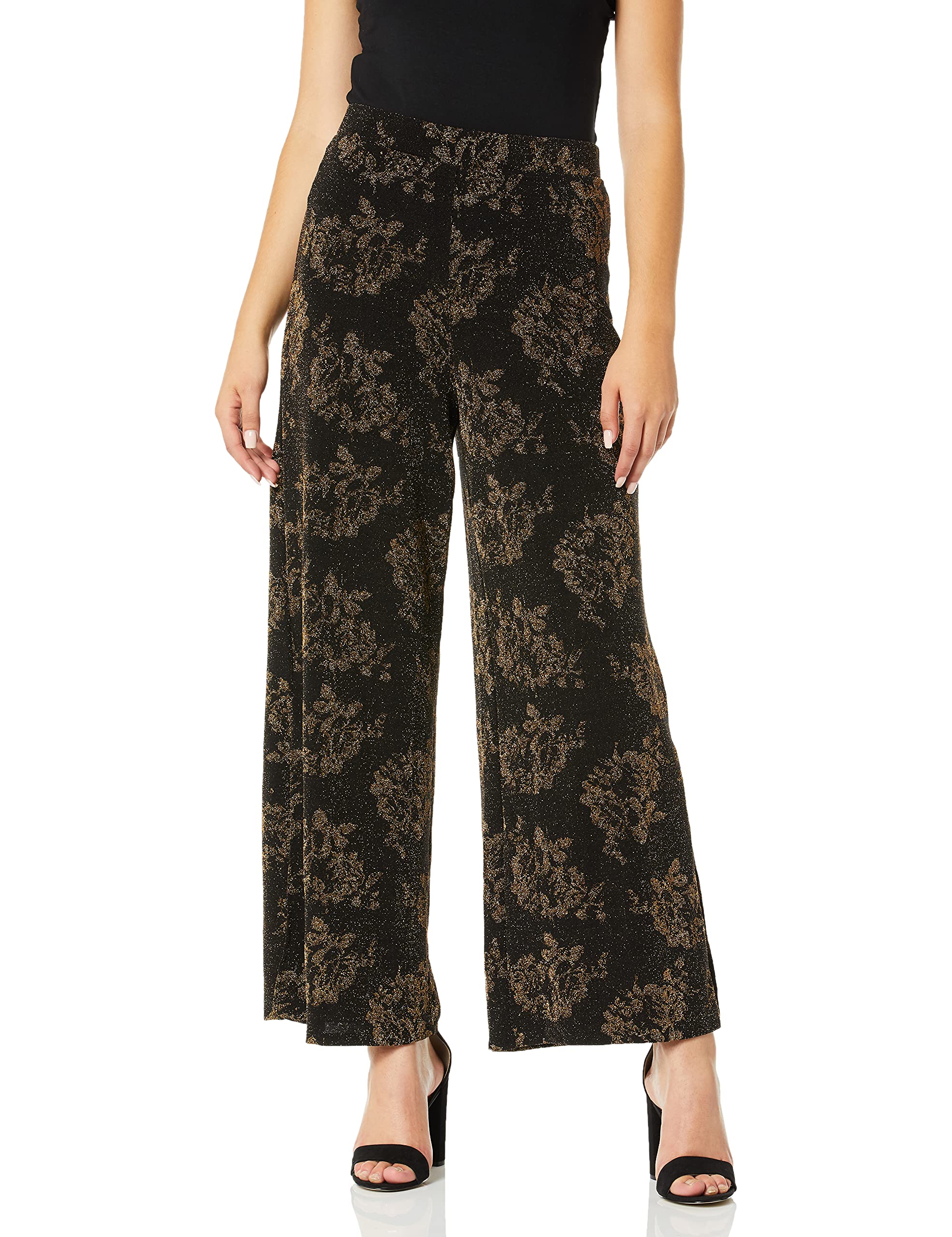 ECI New YorkWomen's Floral Knit Pants, Gold, Medium