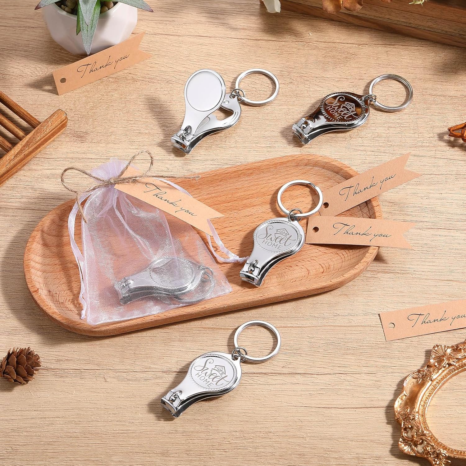 50 Sets Gifts for New Apartment 3 in 1 Nail Clippers Bottle Opener Keychain Sweet Home Nail Clippers Thank You Gift Tags with Bags Twine for Real Estate Agent New Home Souvenirs