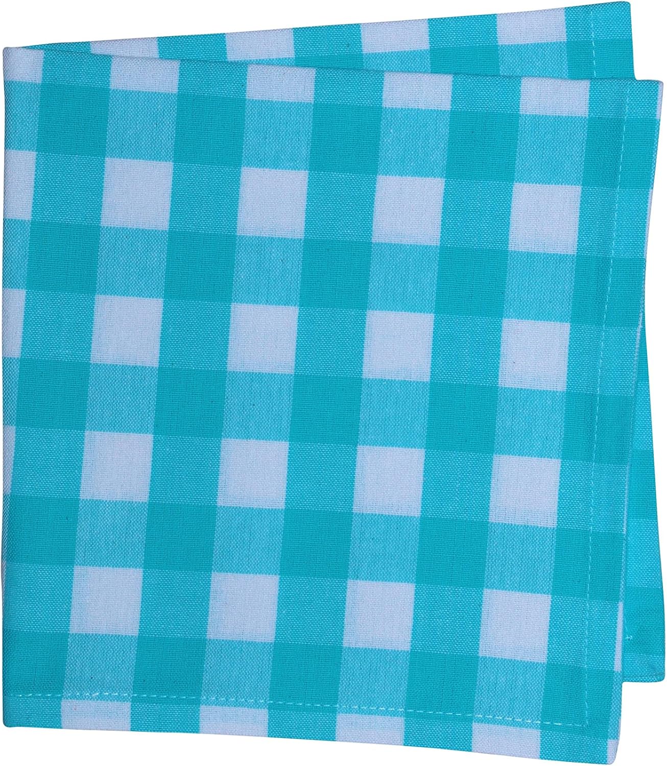 Yourtablecloth Plaid 100% Cotton Cloth Checkered Dinner Table Napkins – Vibrant Colors – Soft & Absorbent Napkins 20 x 20 Set of 6 Aqua and White