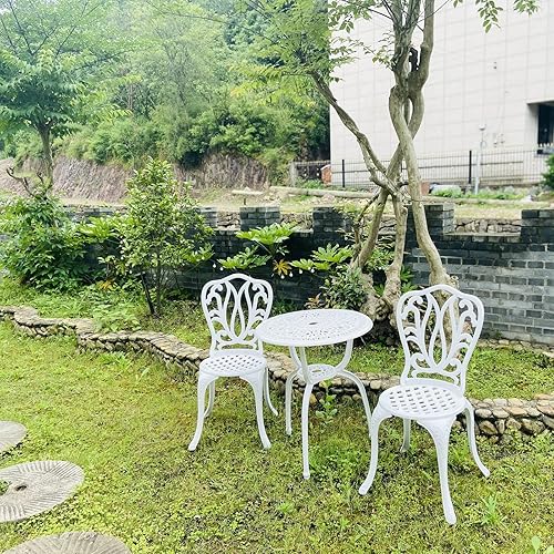 Miniatura 6 de KAI LI Juego de 3 piezas de muebles de patio de aluminio fundido para patio, jardín al aire libre, mesas y sillas a prueba de óxido, juego de bisrto