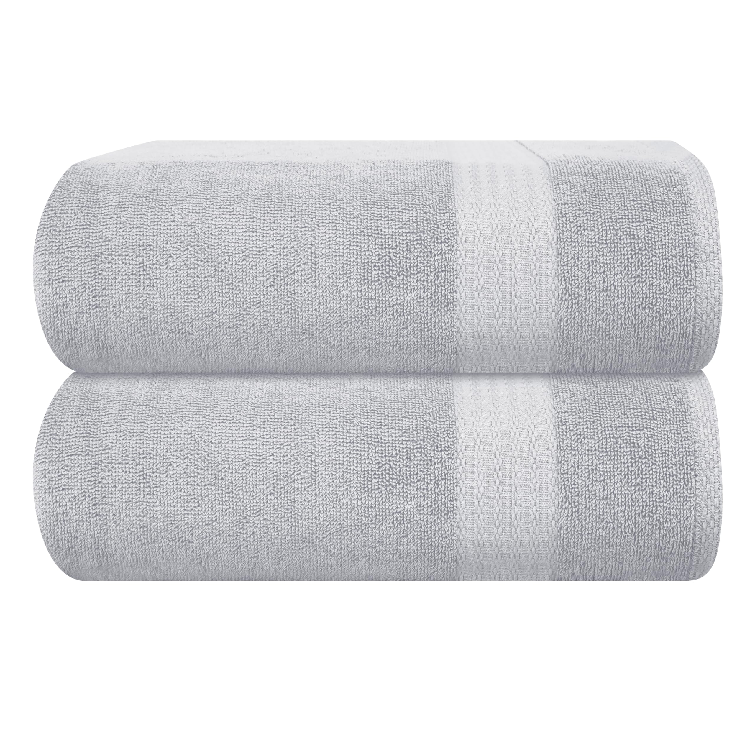 GLAMBURG Premium Cotton Oversized 2 Pack Bath Sheet 35x70-100% Pure Cotton - Ideal for Everyday use - Ultra Soft & Highly Absorbent - Machine Washable - Light Grey