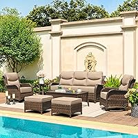 HILLGA 7-Piece Beige Patio Conversation Set with 6-Inch Cushions, Swivel Glider Rockers, All-Weather Outdoor Furniture