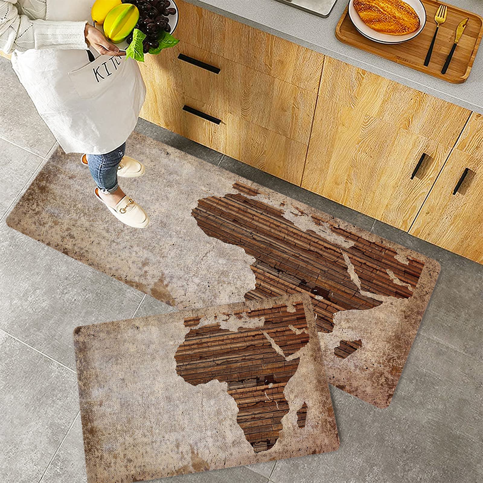 Lot De 2 Tapis De Cuisine Antidérapants - Motif Africain Patchwork - Absorbant Et Facile à Nettoyer - 40x60 Cm + 40x100 Cm