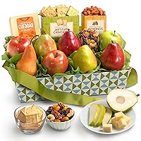 Vista 2 de A Gift Inside Cesta de regalo clásica de fruta fresca con galletas, queso y nueces para días festivos, agradecimientos, cumpleaños, para que una