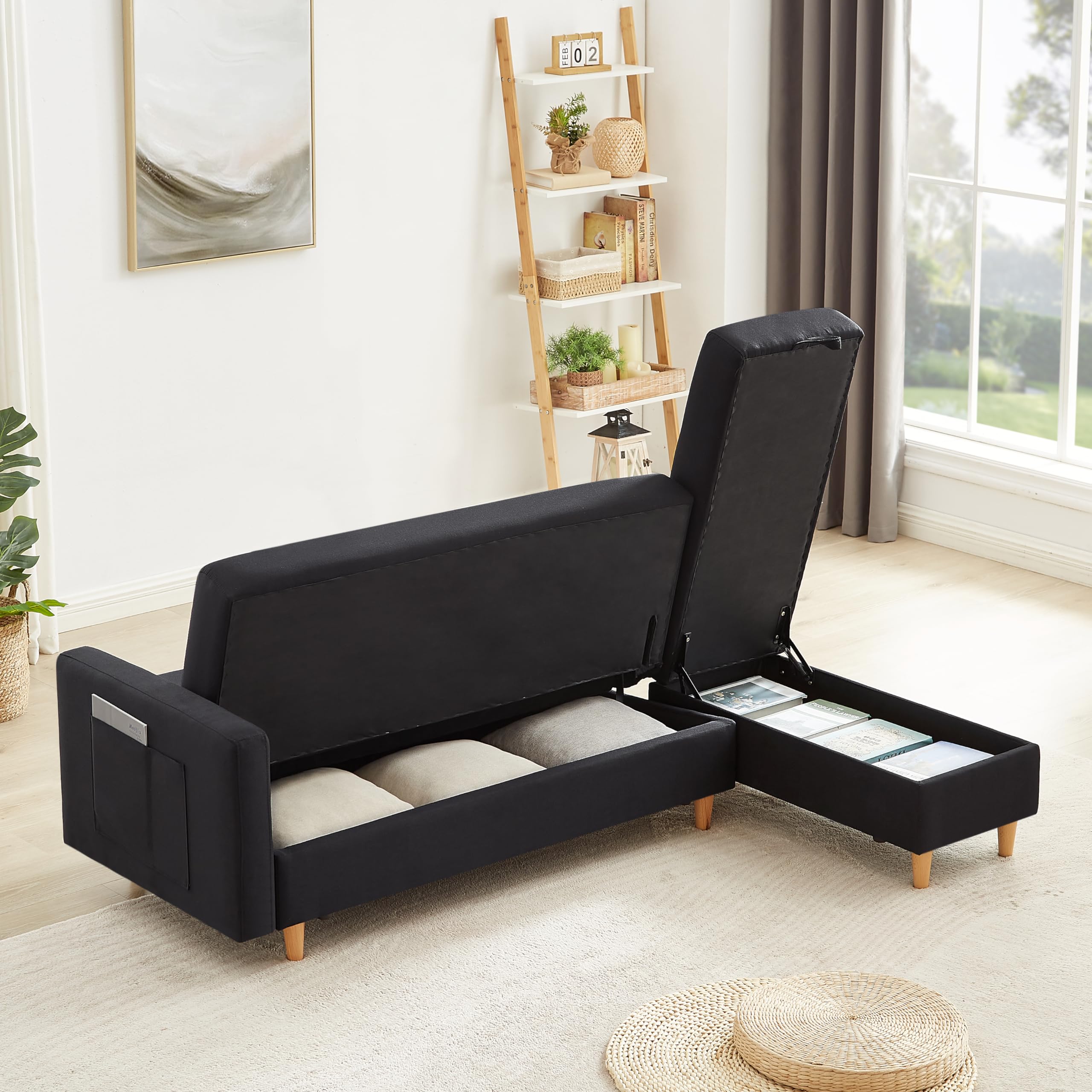 ソファー 3人掛け ソファ 収納機能 引き出し オットマン【ブラック】 楽天市場】限定50枚7％クーポン配布中！ソファー ソファ 3人掛け