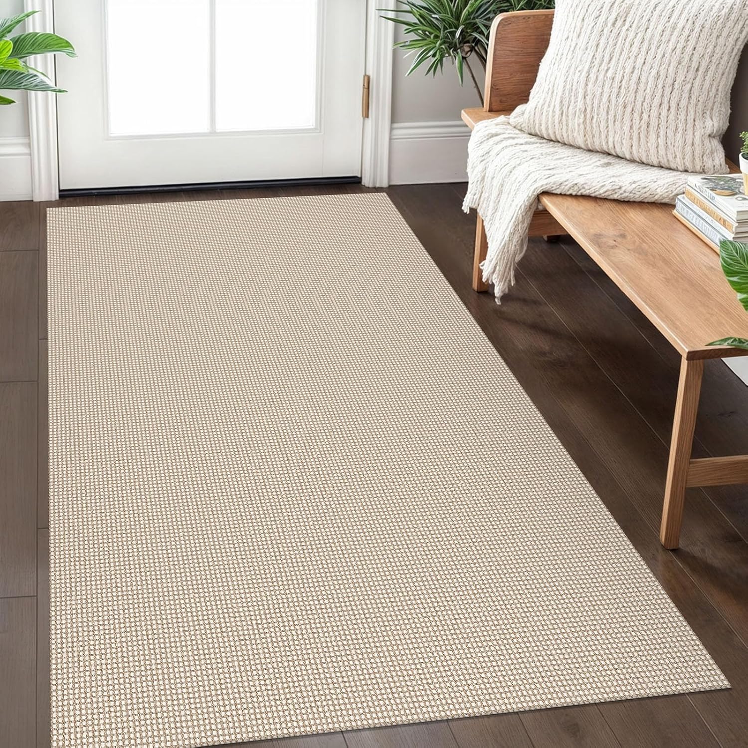IOHOUZE Washable Area Rug 3x5 Non Slip Rubber Backed Woven Rugs for Entryway Rugs Indoor Outdoor Doormat Throw Rug Floor Carpet for Entrance Kitchen Front Door, Beige/Khaki