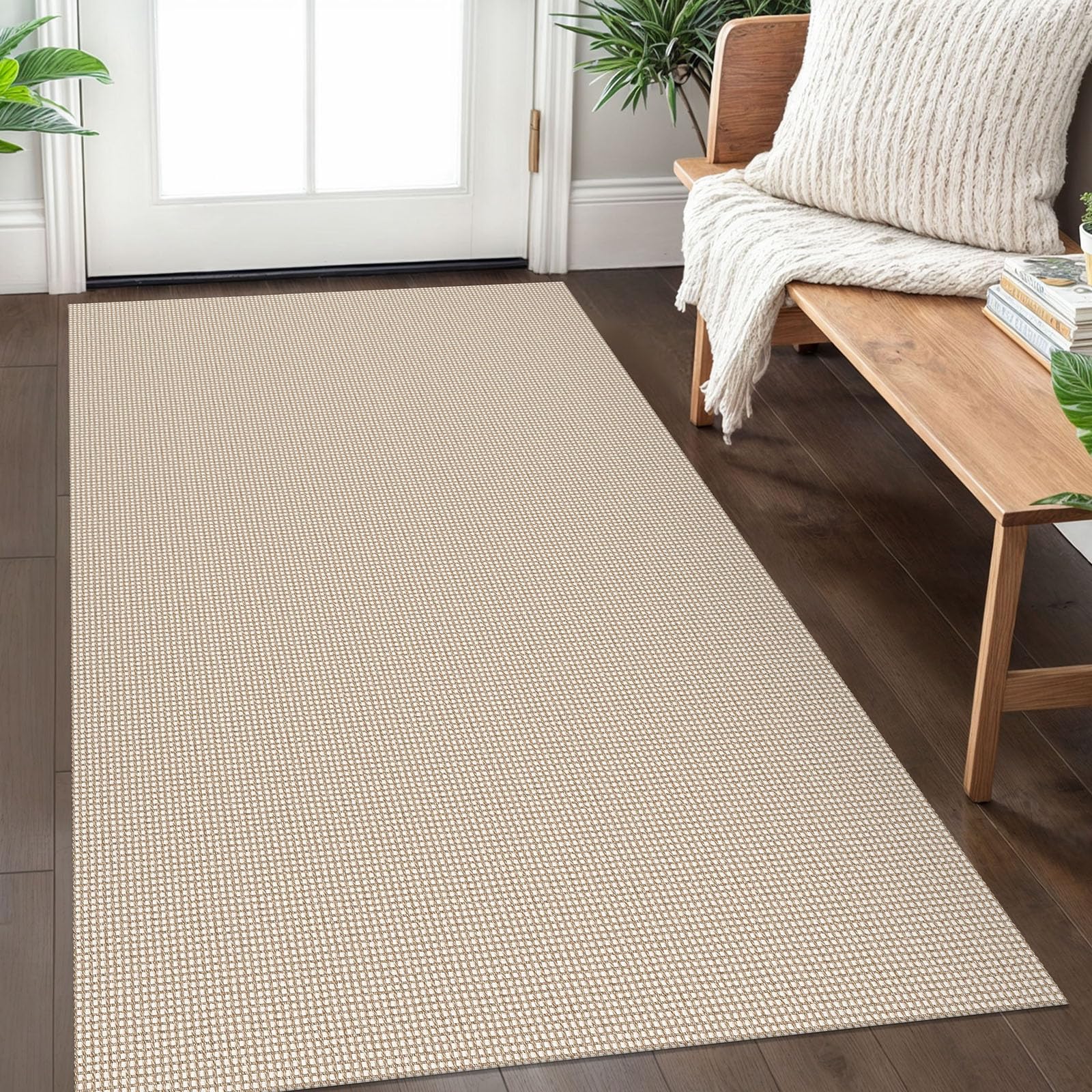washable area rug 3x5 non slip rubber backed woven rugs for entryway rugs indoor outdoor doormat throw rug floor carpet for entrance kitchen front door, cream/beige