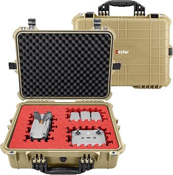 Eylar 20" Large Hard Case Equipped With Ragar Reconfigurable & Reusable XP Crosslinked Foam, Waterproof, Shockproof For Gear, Drones And Cameras 2 Red/Black Ragar Layers Tan