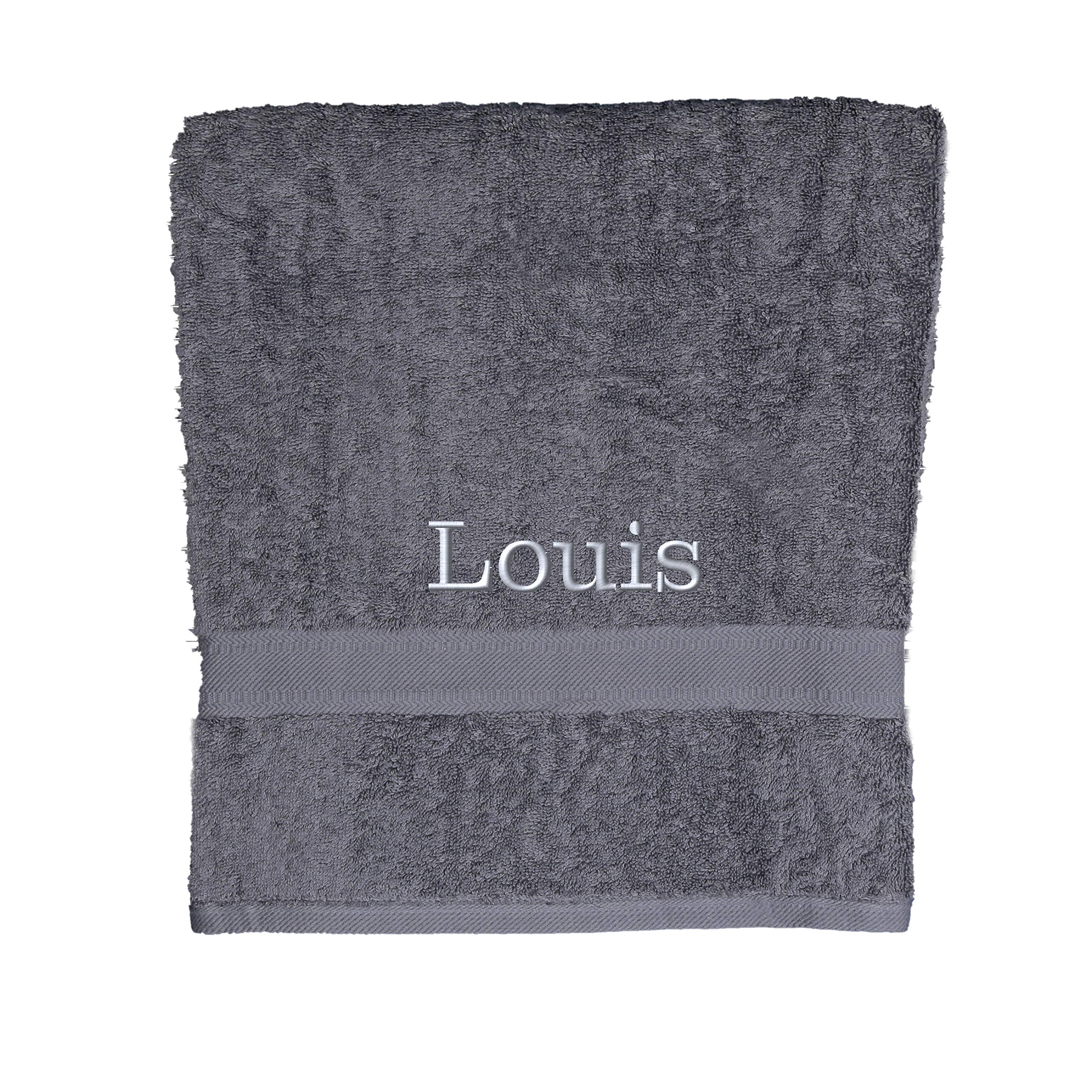 aztex Personalised Combed Cotton Towels, 100% Cotton - Bath Towel, Slate Grey