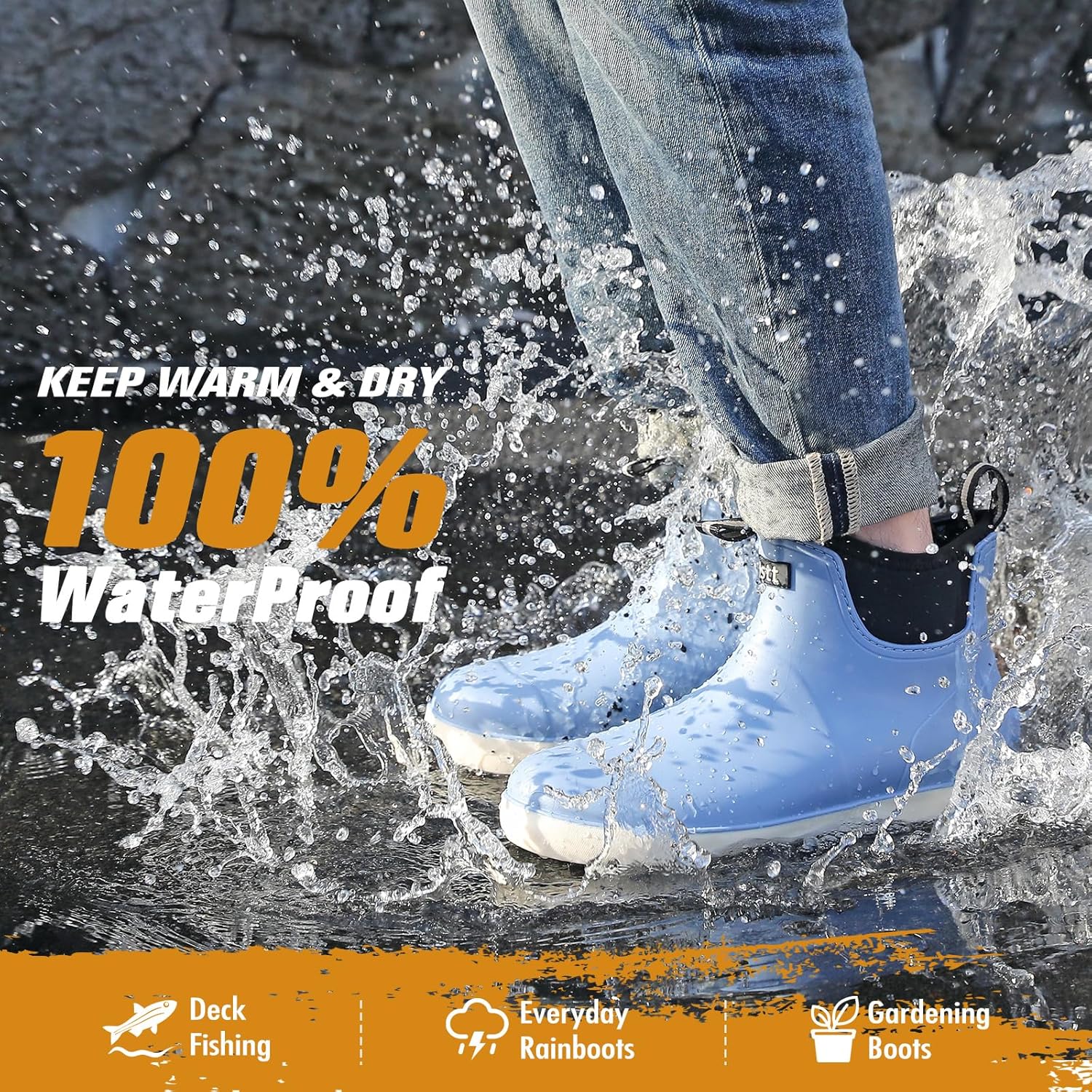 Men’s Deck Boots, Deck Shoes Waterproof Rain Boots, Saltwater Fishing Ankle Boots, Non-Slip Rubber Garden Muck Boots for Gardening Boating Camping Sailing Fishing