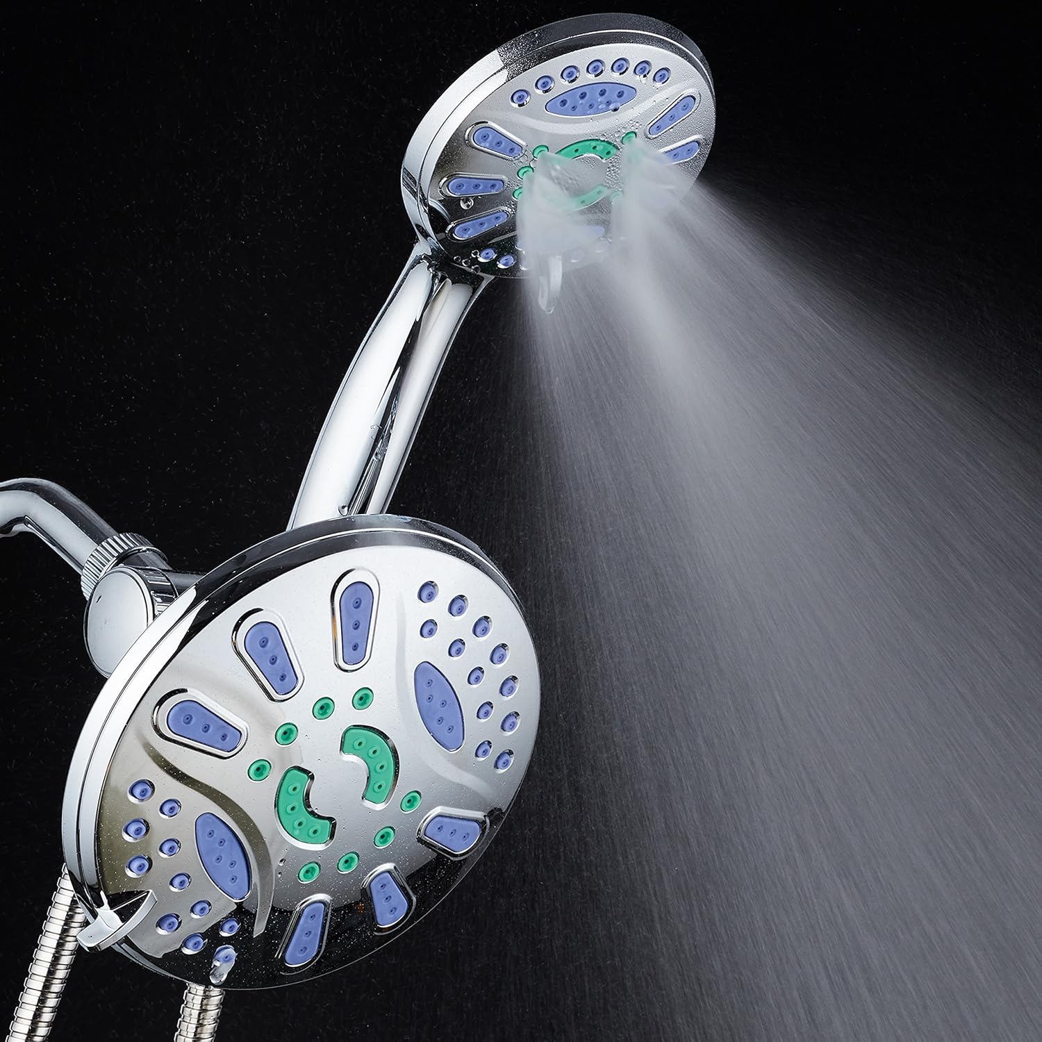 AquaStar Elite 3-in-1 High-Pressure 48-mode 7" Shower Head Combo with Microban Anti-Clog Jets for More Power & Less Cleaning! Extra-Long 5 ft. Stainless Steel Hose. All Chrome Finish