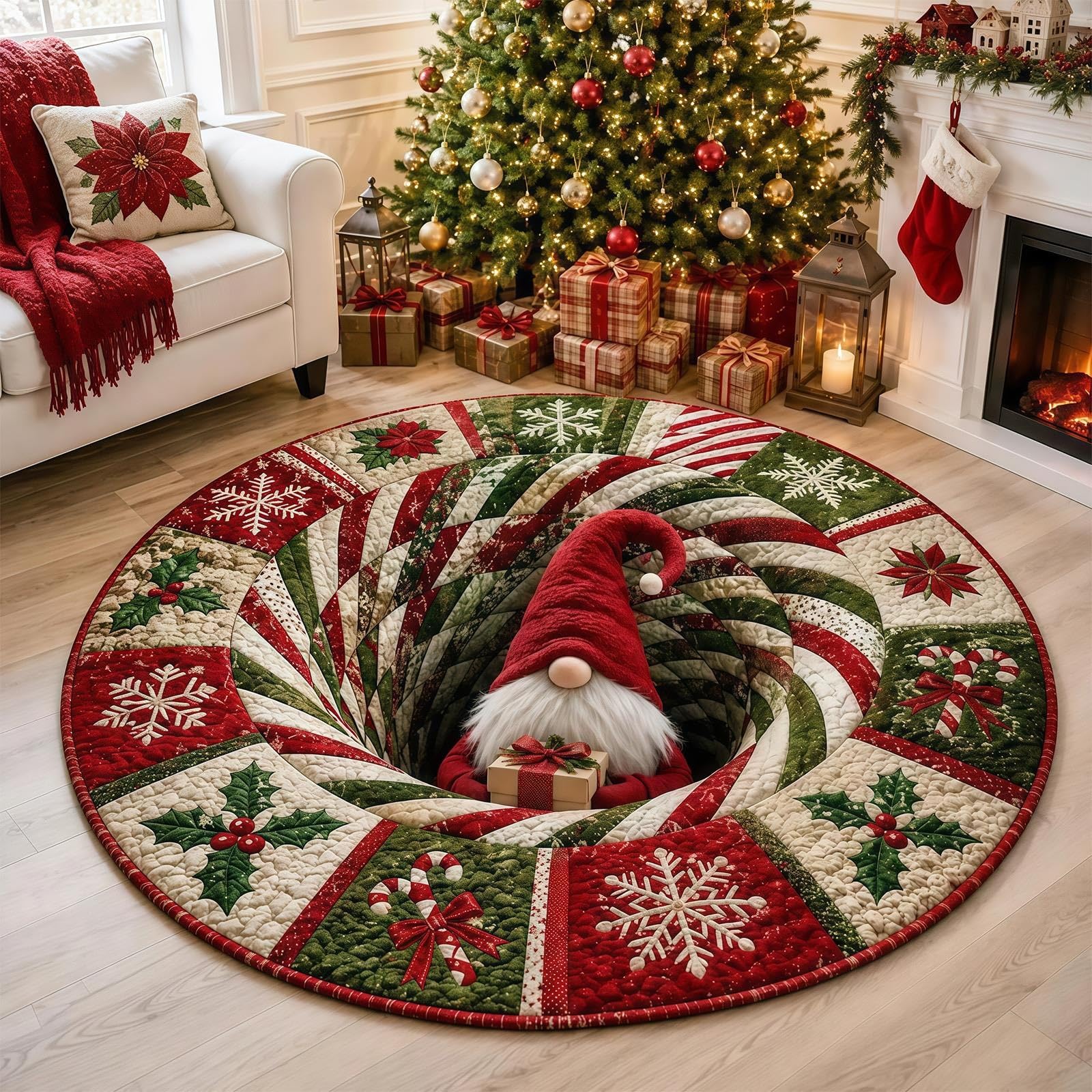 3D Christmas Rugs Optical Illusion Round Mat, Realistic 3D Xmas Rug — image 1