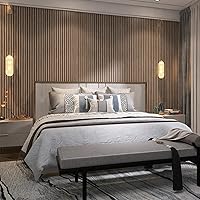 Vista 5 de Paneles acústicos de listones de madera 3D que absorben el sonido, decoración de pared con respaldo de fieltro, juego de 2 paneles, tamaño 94.5 x