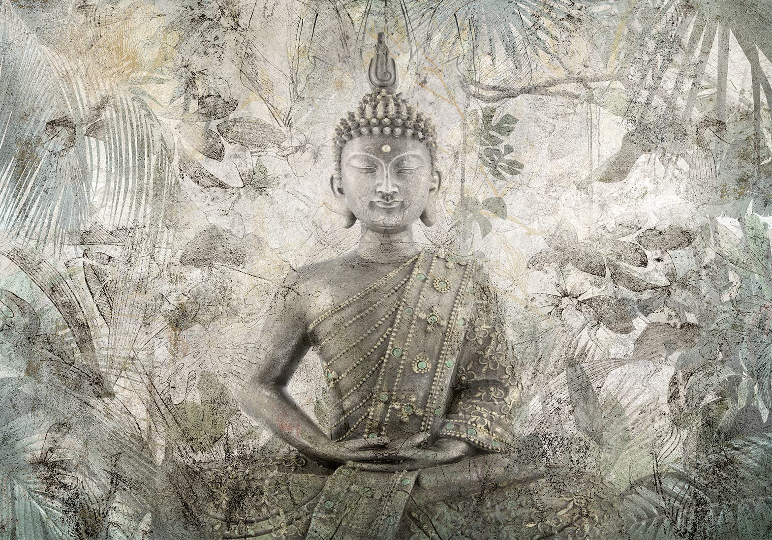 murando PREMIUM Fotomurales Buda 350x256 cm Papel pintado tejido no tejido | coración Pared corativos Murales morna Diseno Fotográfico Oriental Zen Flores Hojas