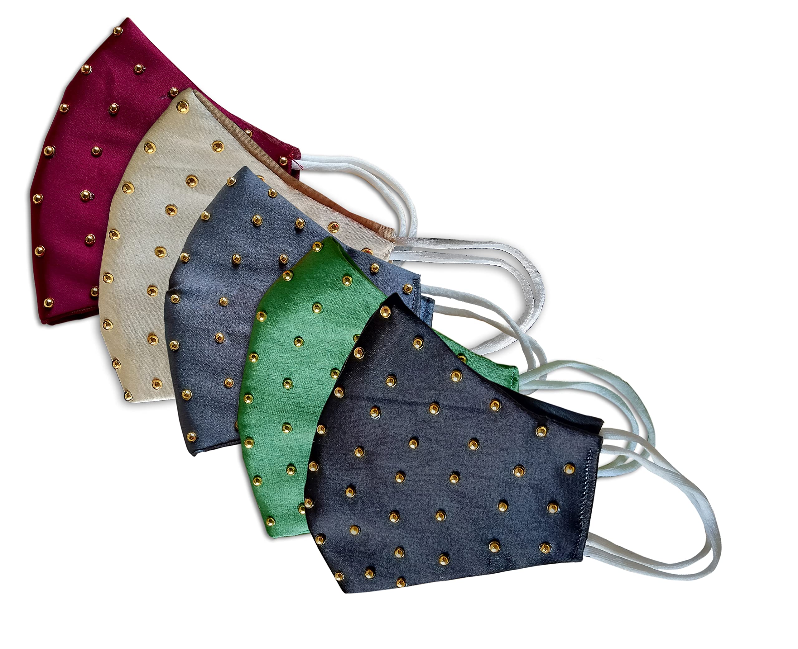 ᵀᴹ Fashion Wedding Special Mask Satin Cotton Cloth Face Mask Light-weight (Maroon-Golden-Black-Gray-Green) - Unisex-image-31