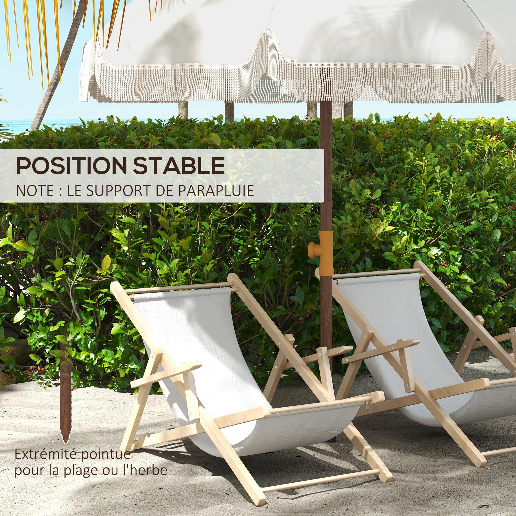 Outsunny Parasol de Plage à Frange Protection UV 40+ 8 Baleines Gris Clair
