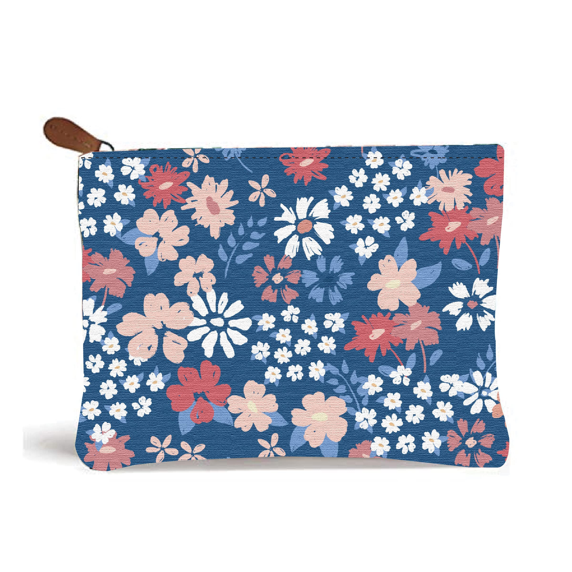 White Flowers Leaf Pouch Multipurpose for Women Girls Large Capacity Stationary/College Students 9x6 Inches-image-14