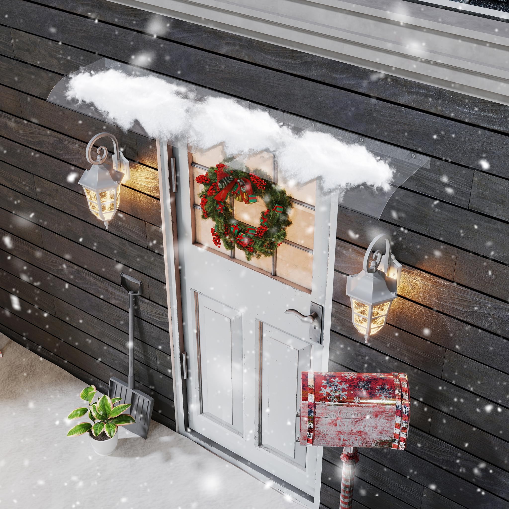Aufun Auvent de porte d'entrée - Auvent en polycarbonate - Auvent transparent - Protection solaire - Protection contre la pluie - Protection contre les intempéries - Auvent arqué pour garage, balcon