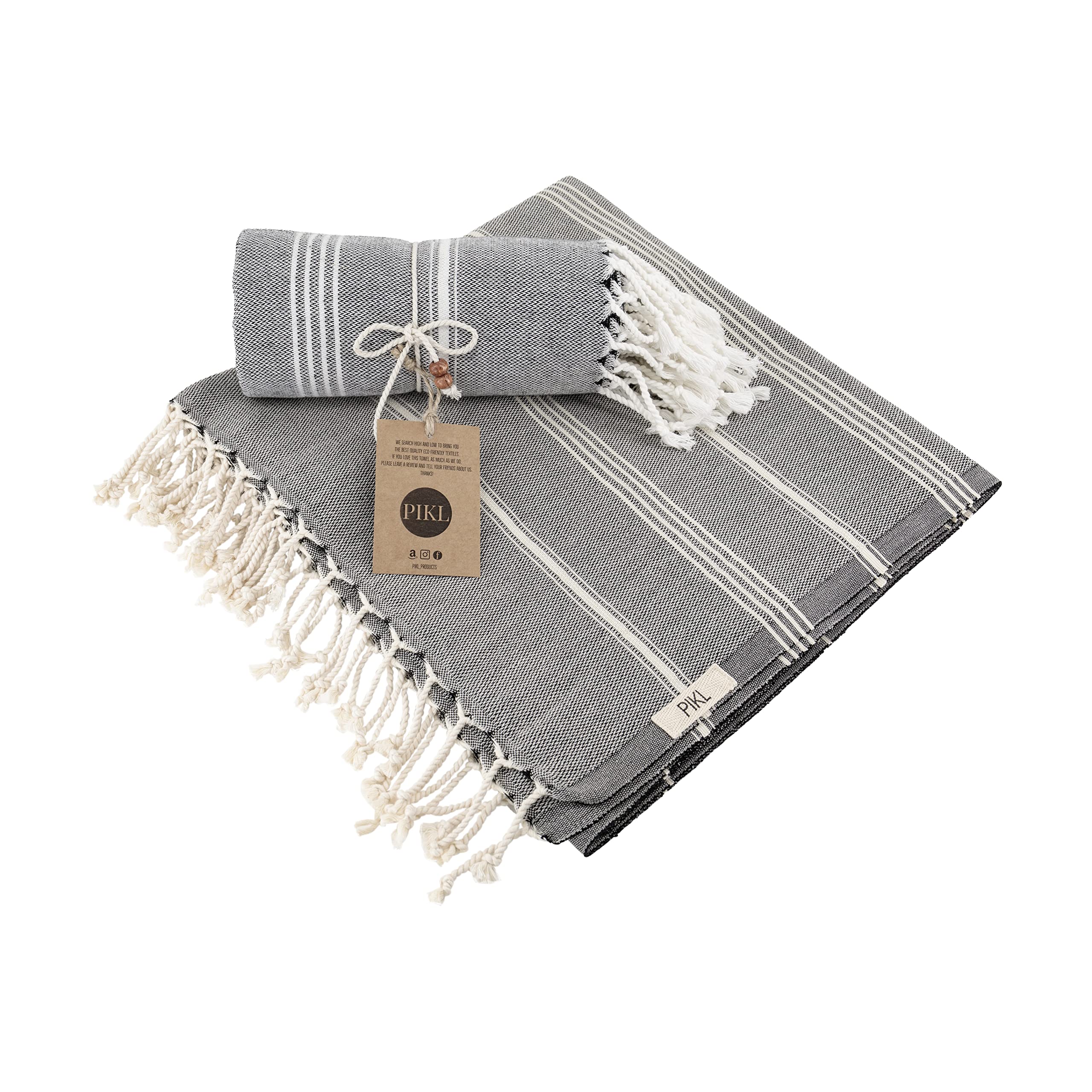 Turkish Beach Towel, 100% Cotton, 100x180cm, Quick Dry, Ultra Soft, Highly Absorbent and Sand Free on the Beach, Eco-friendly Natural Cotton (Charcoal Black)