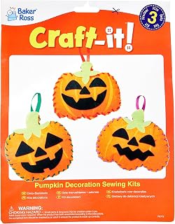 Baker Ross FE772 Pumpkin Decoration Sewing Kits - Pack of 3, Sewing Set for Children, Creative Activities for Kids, Ideal Halloween Arts and Crafts Project, Pumpkin