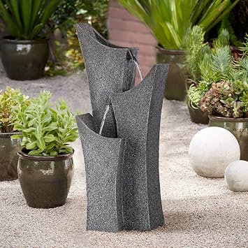Exton 31" High Large Modern Zen Indoor Outdoor Decor Gray Faux Stone Floor Fountain Standing 3-Tier Water Feature for Outside Garden Patio Yard Backyard Porch Deck Relaxation Corner