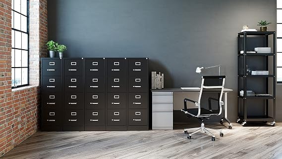 Commercial 4 Drawer Letter Width Vertical File Cabinet, 22 Deep - Black
