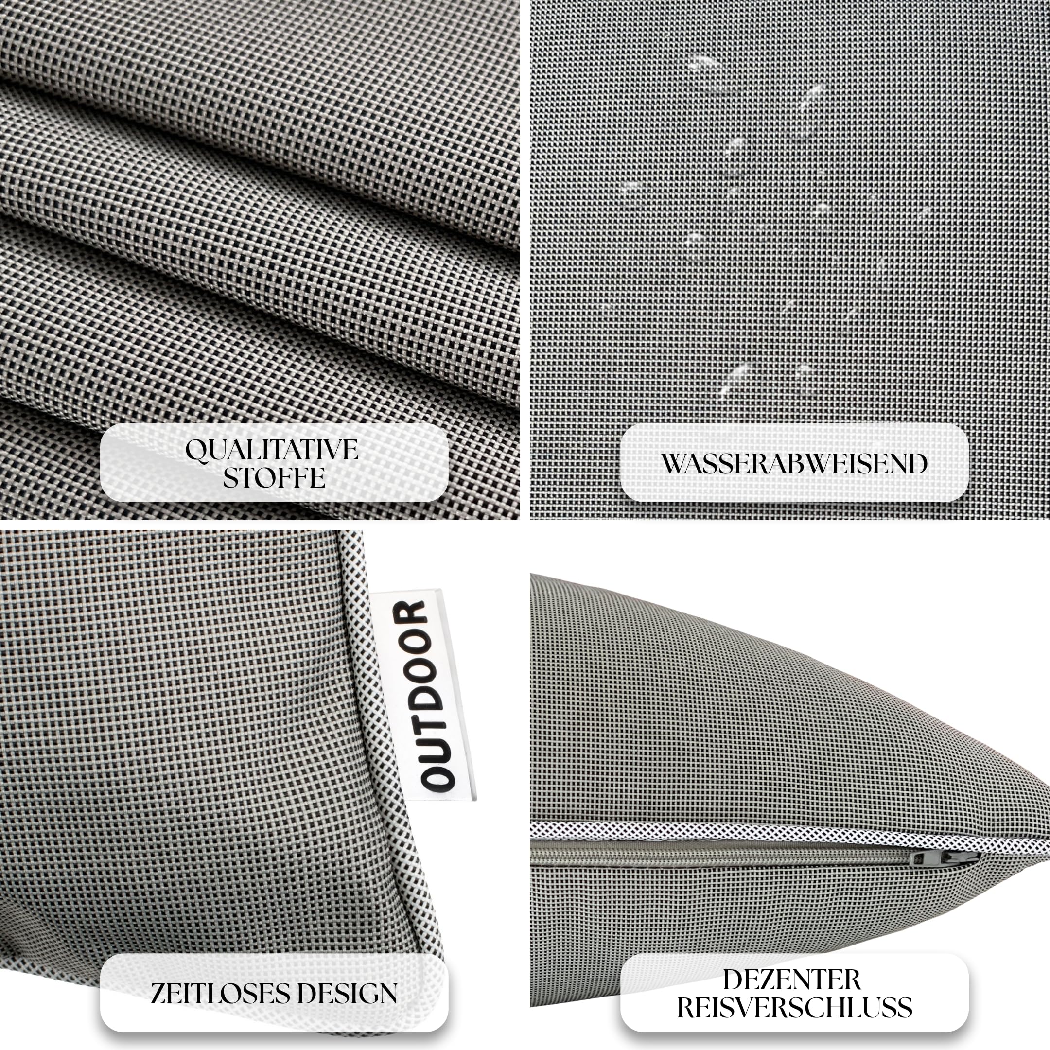 Brandsseller Set di 4 Cuscini da Esterno 45x45 cm – Cuscini Decorativi con Elegante Bordino a Contrasto – Idrorepellenti e Antimacchia per Giardino, Balcone, Terrazza e Divano – Taupe