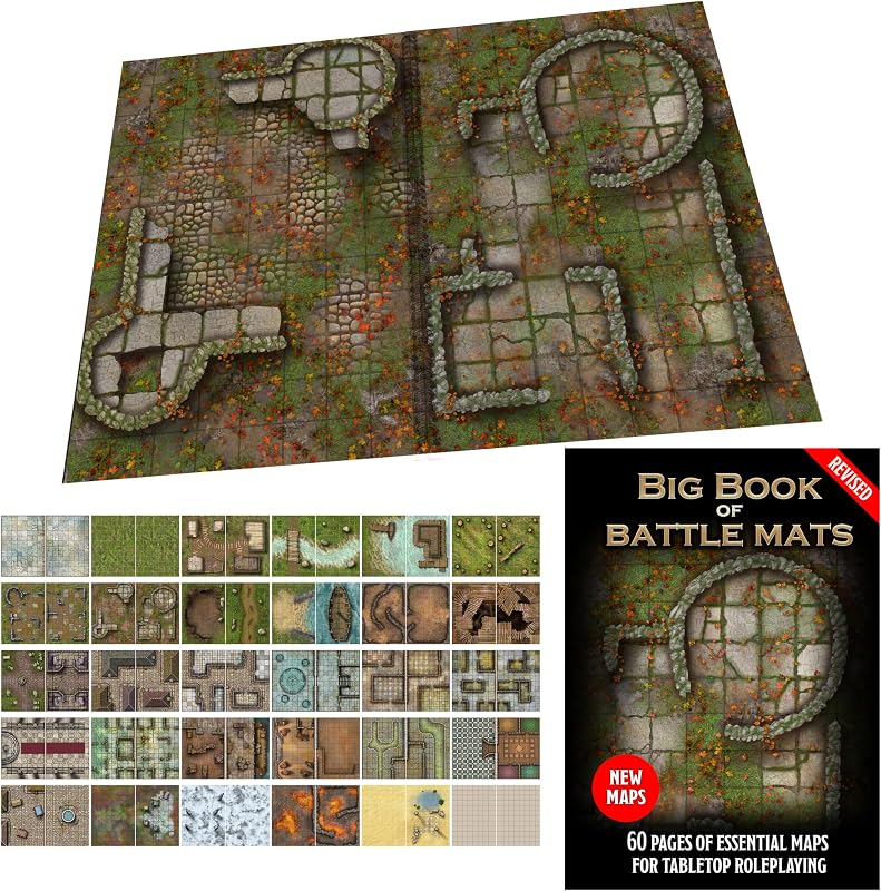 Big Book of Battle Mats Revised by Loke, accesorio para juegos de rol de mesa | Accesorio para juegos de rol de mesa, compatible con marcadores húmedos/secos: los mapas son personalizables y adaptables, colocan mapas planos