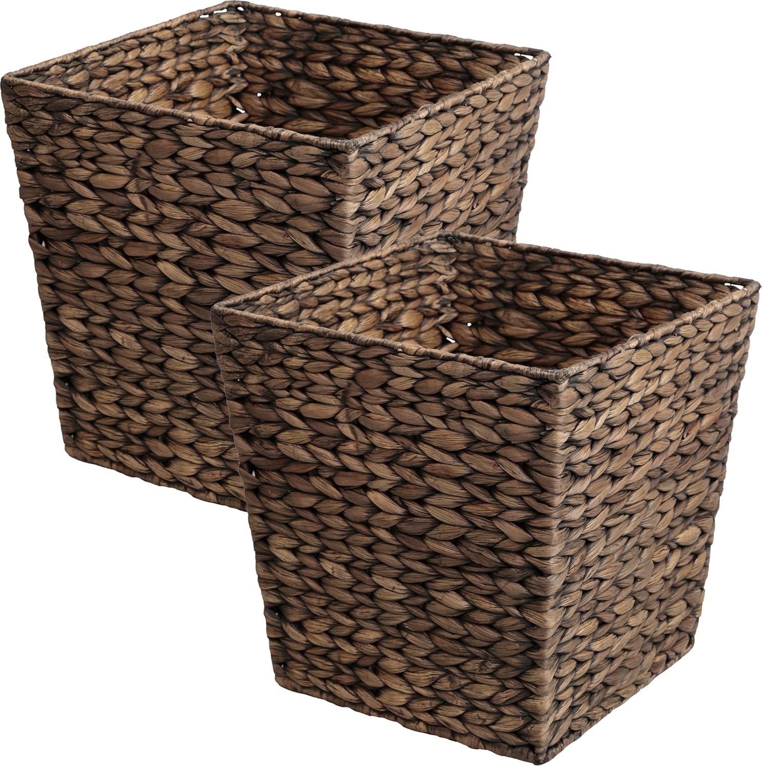 happimess HPM1402B-SET2 Theo Coastal Farmhouse Handwoven Water Hyacinth 4.8-Gallon Tapered Square Wicker Watebasket, Brown (Set of 2)